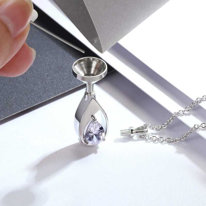 Sariel 925 Sterling Silver Cremation Jewelry Memorial CZ Teardrop Ashes Keepsake Urns Pendant Necklace for urn Necklaces Ashes Jewelry Gifts (Clear) - Image 5